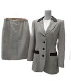 ミス アシダ miss ashida フォーマルスーツ セットアップ 上下 テーラードジャケット ミドル丈 シングルボタン 総裏地 タイトスカート ミモレ丈 ウール アンゴラ混 7 ライトベージュ 切替 /SM47 ■GY59