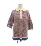 ラコステ LACOSTE ニット ポロシャツ 36 マルチカラー 赤 レッド ロゴ刺繍 七分袖 ミックスカラー /KR ■GY59