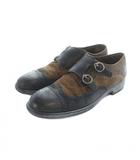 ドルチェ&ガッバーナ ドルガバ DOLCE&GABBANA ダブルモンクストラップシューズ スエード ウイングチップ ロゴ 靴 7 黒 ブラック 茶 ブラウン /MQ