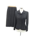 ジュンアシダ jun ashida スーツ セットアップ 上下 7 黒 ブラック ラウンドカラージャケット ミドル丈 タイトスカート ミモレ丈 /YS21 ■GY58