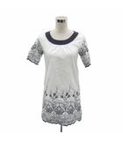 エフデ ef-de ワンピース 7 白 ホワイト 紺 ネイビー 半袖 花柄刺繍 ラウンドネック ミニ丈 /YS56 ■GY58