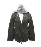  パワートゥーザピープル POWER TO THE PEOPLE テーラードジャケット シングルボタン M グレージュ ストライプ柄 フード付き ミドル丈 /YS7 ■GY58