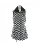 ワンピース ひざ丈 中綿ベスト ロング L 黒 ブラック 白 ホワイト 千鳥格子 ハウンドトゥース ボア襟 /KW ■GY58