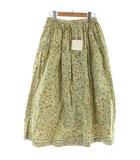 ロングスカート フレアスカート ティアードスカート M ライトグリーン 黄緑 花柄 小花柄 鹿柄 アニマル柄 総柄 ボタンフロント 前開き /KW ■GY58