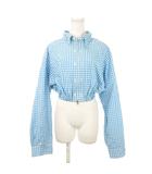 ラルフローレン RALPH LAUREN MY FASHION シャツジャケット ジップアップ XL 水色 ブルー ギンガムチェック柄 長袖 ドルマン クロップド丈 /AH6 ■GY60