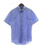 ラルフローレン RALPH LAUREN ボタンダウンシャツ 半袖 M 青 ブルー チェック柄 総柄 ロゴ 刺繍 /XZ ■GY60