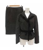 エムズグレイシー M'S GRACY セットアップ フォーマル ジャケット ひざ丈スカート ラビットファー 総裏地 ドット柄 40 黒 ブラック 白 ホワイト /GV ■GY60