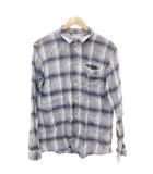 シャツ 麻 リネン XL 青 ブルー チェック柄 レギュラーカラー 長袖 /NL ■GY59