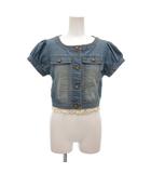 リズリサ LIZ LISA デニムジャケット F 青 ブルー ラウンドネック パフスリーブ リボンモチーフ 半袖 /NL ■GY59