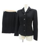 ルイシャンタン Lui Chantant スーツ セットアップ 上下 ジャケット ミドル丈 総裏地 タイトスカート ひざ丈 ツイード スリット 38 M 黒 ブラック /SY2 ■GY58