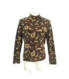 シアーカットソー ハイネック 長袖 幾何学柄 総柄 L 茶 ブラウン /AH10 ■GY58