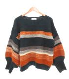 アズールバイマウジー AZUL by moussy ニット セーター ウール M ネイビー 紺 オレンジ 橙色 ストライプ柄 長袖 バルーンスリーブ /SC ■GY59