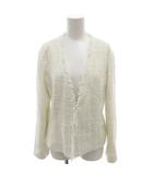 美品 ノーカラージャケット フックボタン ツイード フリンジ チェック柄 L 白 ホワイト /YJ ■GY59