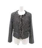 美品 ノーカラージャケット 11 黒 ブラック 白 ホワイト 長袖 フリンジ装飾 /YJ ■GY59