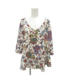 イブルース i Blues 美品 シャツ ブラウス 40 白 ホワイト 総柄 Vネック 七分袖 11911061-40-01 /HW ■GY58