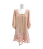 フリーズフレーズ FREE'S PHRASE 美品 ワンピース M ピンク 七分袖 ラウンドネック 裾レース ひざ丈 /SJ ■GY58