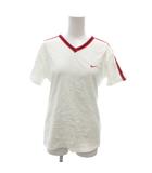 ナイキ NIKE タグ付き Tシャツ カットソー L 白 ホワイト 赤 レッド Vネック ロゴ刺繍 半袖 ラインデザイン /KR ■GY60