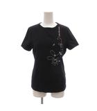 美品 Tシャツ L 黒 ブラック 半袖 ラウンドネック ビジュー 刺繍柄 /NL ■GY60