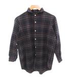 クオドロ quadro 美品 シャツ 紺 ネイビー チェック柄 バンドカラー 七分袖 /SJ ■GY58