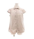 オニツカタイガー Onitsuka Tiger シャツ チェック柄 フレンチスリーブ M ピンクベージュ /JS ■GY58