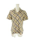 シャツ ブラウス M ベージュ チェック柄 オープンカラー 半袖 /AO25 ■GY61