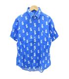 ラルフローレン RALPH LAUREN カジュアルシャツ 半袖 麻 リネン S 青 パイナップル柄 総柄 ボタンダウン /SY49 ■GY61