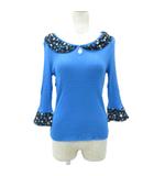 ニット カットソー M 青 ブルー ラウンドカラー 花柄 七分袖 /SM54 ■GY61