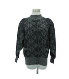 ニットカーディガン L チャコールグレー 黒 ブラック 総柄 スタンドカラー /HO4 ■GY61
