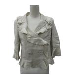 グレースクラス GRACE Class フリルラペルジャケット ミドル丈 七分袖 フリンジ 36 S ベージュ /SM9 ■GY61