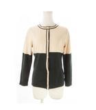 アンサンブル カーディガン ウール M ピンクベージュ 緑 グリーン バイカラー クルーネック 長袖 844428-59 /CK8 ■GY61