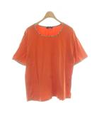 Tシャツ F オレンジ 半袖 ラウンドネック チェック柄パイピング /PP ■GY58