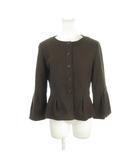 ノーカラージャケット ベルスリーブ ウール アンゴラ混 40 茶 ブラウン /AH7 ■GY58