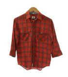 ラコステ LACOSTE シャツ 2 赤 レッド チェック柄 七分袖 胸ポケット ロゴ刺繍 /RP ■GY58