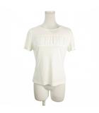 カットソー M 白 ホワイト 半袖 ラウンドネック ギャザーデザイン ロゴ刺繍 /AH33 ■GY58