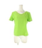 カットソー M 緑 グリーン ライム Vネック ジャカード ニット 半袖 柄 /CK32 ■GY58