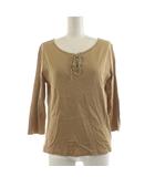 ラルフローレン RALPH LAUREN Tシャツ カットソー L ベージュ 無地 レースアップネック 七分袖 /RP ■GY58