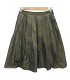 フレアスカート M カーキ プリーツ 光沢 ミモレ丈 /SM56 ■GY61