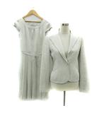 23区 オンワード樫山 フォーマル セットアップ 上下 ツイードジャケット ミドル丈 シングルボタン ワンピース ロング丈 ノースリーブ ラメ リボン 上40 下38 ライトグレー /SM10 ■GY61