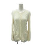 ニットカーディガン カシミヤ混 40 L アイボリー ケーブル編み ラウンドネック ミドル丈 /YS43 ■GY61