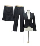 アンタイトル UNTITLED スーツ セットアップ 上下 3点セット テーラードジャケット スラックスパンツ フレアスカート ストライプ柄 上2 M 下1 S 黒 ブラック /HO17 ■GY61