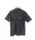 半袖シャツ ボタンダウン サッカー生地 チェック ロゴ刺繍 L 紺 ネイビー /CK14 ■GY61