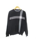 コットンセーター クルーネック 丸首 長袖 ライン シルク混 絹 L 紺 ネイビー /CK7 ■GY61