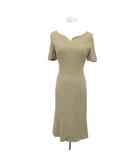 ワンピース ミモレ丈 半袖 M ベージュ 無地 Vネック /SY54 ■GY61