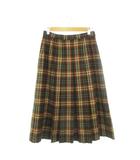 プリーツスカート フレア ミモレ ロング ウール チェック 総柄 72-96 茶 ブラウン /AH21 ■GY61