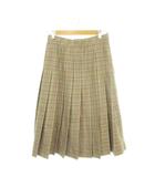 プリーツスカート フレア ミモレ ロング ウール チェック 総柄 72-96 ベージュ /AH22 ■GY61