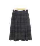 ボックスプリーツスカート フレア ミモレ ロング ウール チェック 総柄 72-96 紺 ネイビー /AH23 ■GY61