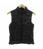 ユニクロ UNIQLO ダウンベスト 収納袋付き M 黒 ブラック スタンドカラー キルティング /KR ■GY61