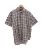 バーバリー BURBERRY BDシャツ ボタンダウン チェック ホースロゴ 刺繍 半袖 M グレー /FF■GY61