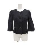 バーバリー BURBERRY 美品 ジャケット 麻 リネン 38 紺 ネイビー ノーカラー 七分袖 プリーツ裾 /SJ ■GY61