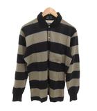ポロシャツ ウール 40 黒 ブラック ストライプ柄 ポロカラー 長袖 /SJ ■GY61